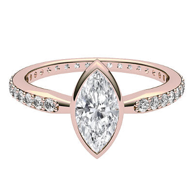 Simple Flat Marquise Solitaire Full diamond band