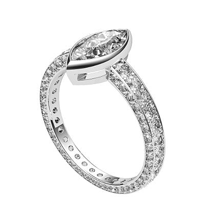 Simple Flat Marquise Solitaire Full coverage diamond band