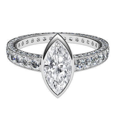 Simple Flat Marquise Solitaire Full coverage diamond band