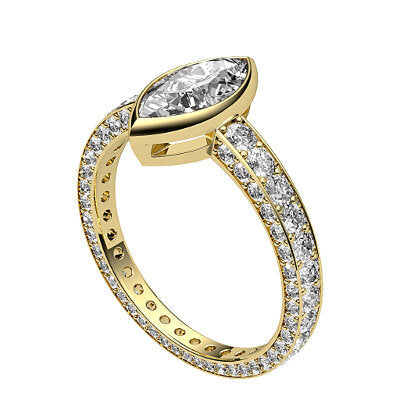 Simple Flat Marquise Solitaire Full coverage diamond band