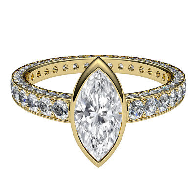 Simple Flat Marquise Solitaire Full coverage diamond band