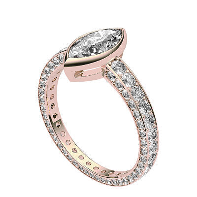 Simple Flat Marquise Solitaire Full coverage diamond band