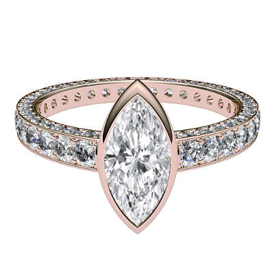 Simple Flat Marquise Solitaire Full coverage diamond band