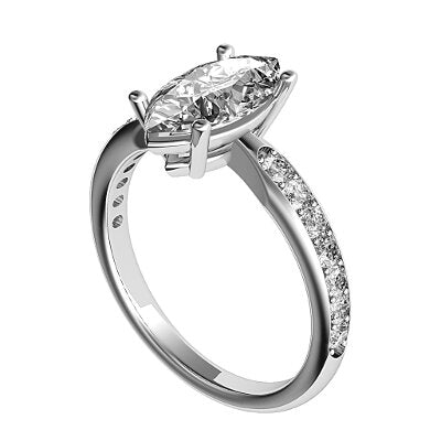 Simple Flat Marquise Solitaire Half diamond band 4 Prongs
