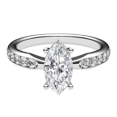 Simple Flat Marquise Solitaire Half diamond band 4 Prongs
