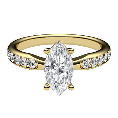 Simple Flat Marquise Solitaire Half diamond band 4 Prongs
