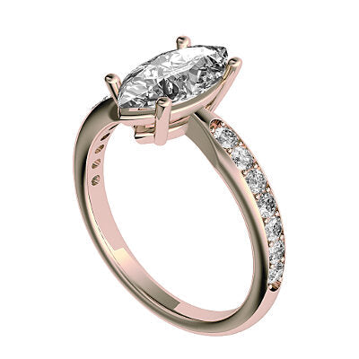 Simple Flat Marquise Solitaire Half diamond band 4 Prongs