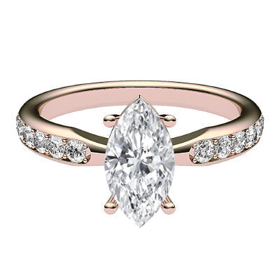 Simple Flat Marquise Solitaire Half diamond band 4 Prongs