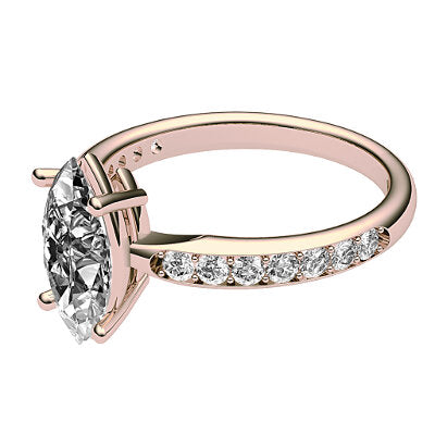 Simple Flat Marquise Solitaire Half diamond band 4 Prongs
