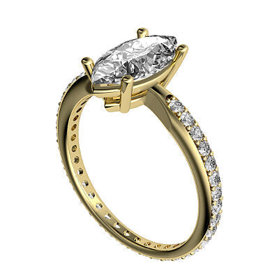 Simple Flat Marquise Solitaire Full diamond band 4 Prongs