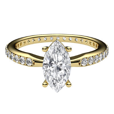 Simple Flat Marquise Solitaire Full diamond band 4 Prongs