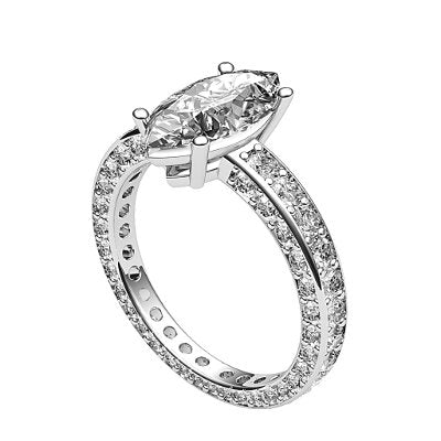 Simple Flat Marquise Solitaire Full coverage diamond band 4 Prongs