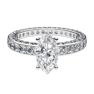 Simple Flat Marquise Solitaire Full coverage diamond band 4 Prongs