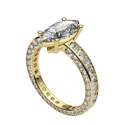 Simple Flat Marquise Solitaire Full coverage diamond band 4 Prongs