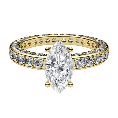 Simple Flat Marquise Solitaire Full coverage diamond band 4 Prongs