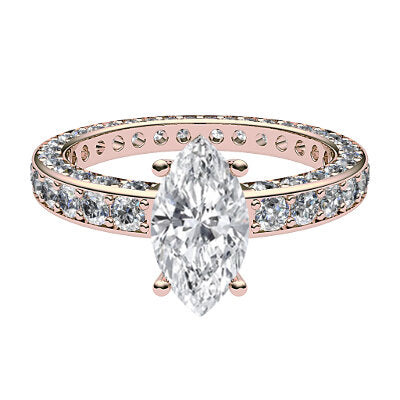 Simple Flat Marquise Solitaire Full coverage diamond band 4 Prongs