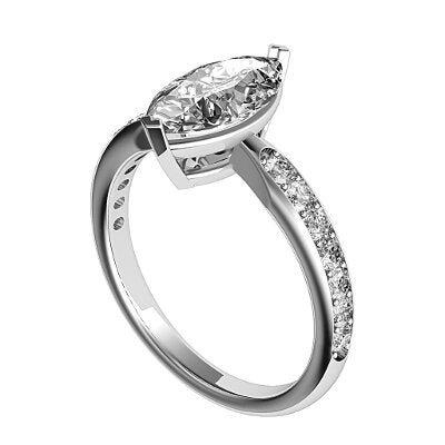 Simple Flat Marquise Solitaire Half diamond band 2 Prongs