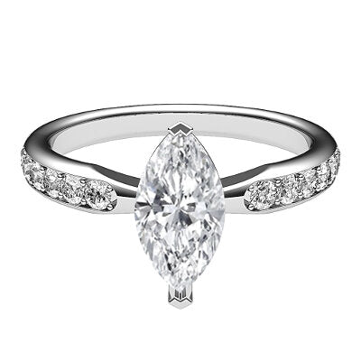 Simple Flat Marquise Solitaire Half diamond band 2 Prongs