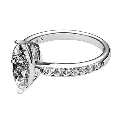 Simple Flat Marquise Solitaire Half diamond band 2 Prongs