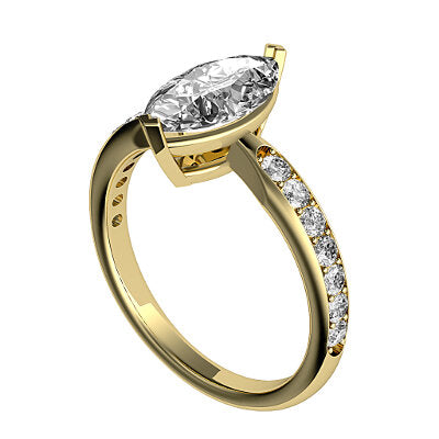 Simple Flat Marquise Solitaire Half diamond band 2 Prongs