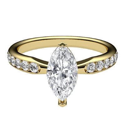Simple Flat Marquise Solitaire Half diamond band 2 Prongs