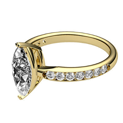 Simple Flat Marquise Solitaire Half diamond band 2 Prongs