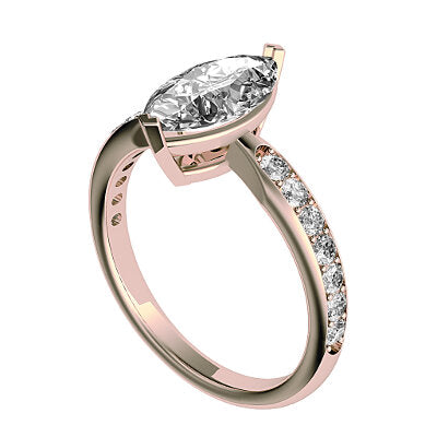 Simple Flat Marquise Solitaire Half diamond band 2 Prongs