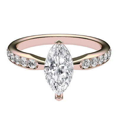 Simple Flat Marquise Solitaire Half diamond band 2 Prongs