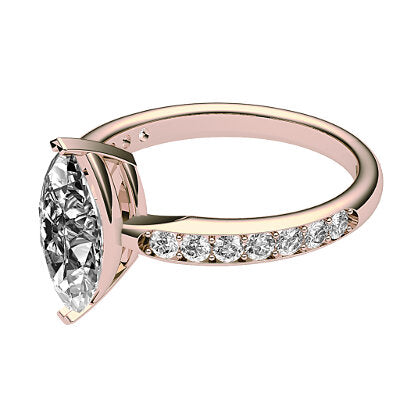 Simple Flat Marquise Solitaire Half diamond band 2 Prongs