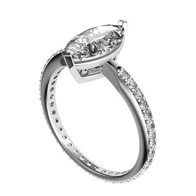 Simple Flat Marquise Solitaire Full diamond band 2 Prongs