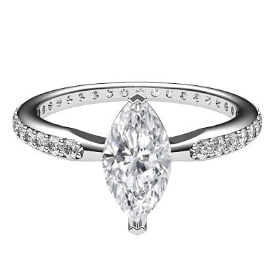 Simple Flat Marquise Solitaire Full diamond band 2 Prongs