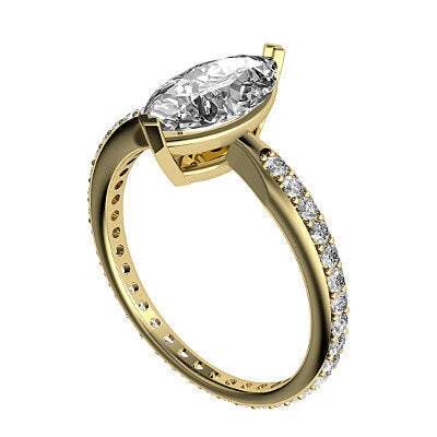Simple Flat Marquise Solitaire Full diamond band 2 Prongs
