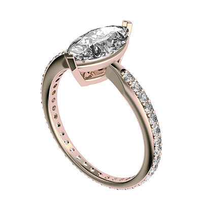 Simple Flat Marquise Solitaire Full diamond band 2 Prongs