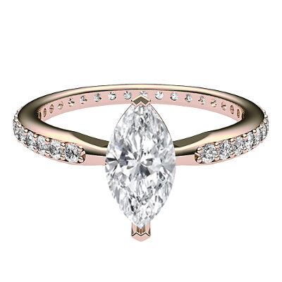 Simple Flat Marquise Solitaire Full diamond band 2 Prongs