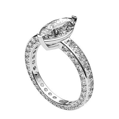 Simple Flat Marquise Solitaire Full coverage diamond band 2 Prongs