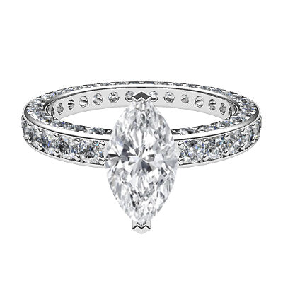 Simple Flat Marquise Solitaire Full coverage diamond band 2 Prongs