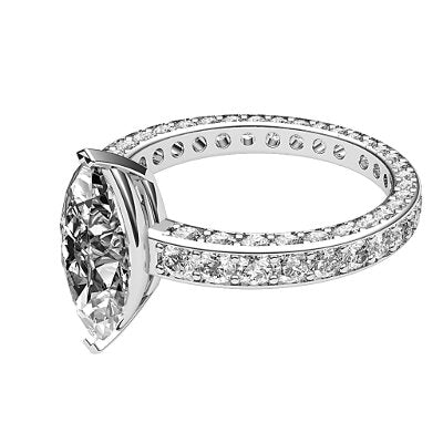 Simple Flat Marquise Solitaire Full coverage diamond band 2 Prongs
