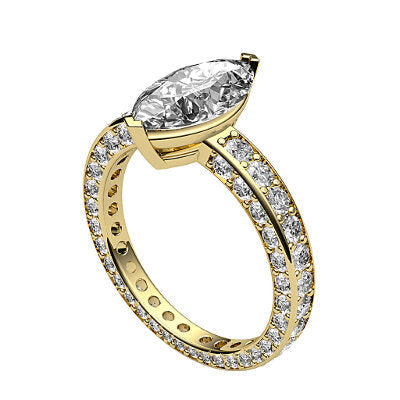 Simple Flat Marquise Solitaire Full coverage diamond band 2 Prongs