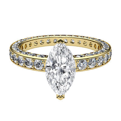 Simple Flat Marquise Solitaire Full coverage diamond band 2 Prongs
