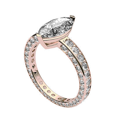 Simple Flat Marquise Solitaire Full coverage diamond band 2 Prongs