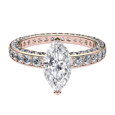 Simple Flat Marquise Solitaire Full coverage diamond band 2 Prongs