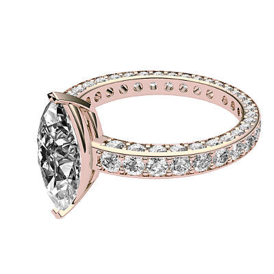 Simple Flat Marquise Solitaire Full coverage diamond band 2 Prongs