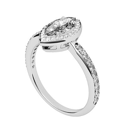 Simple Flat Marquise Solitaire halo Half diamond band 4 Prongs