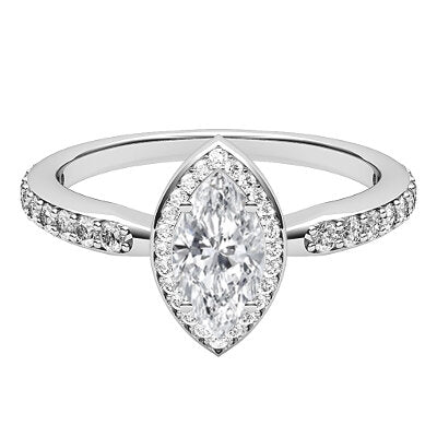 Simple Flat Marquise Solitaire halo Half diamond band 4 Prongs
