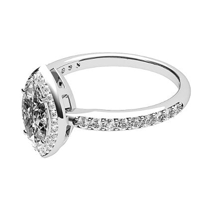 Simple Flat Marquise Solitaire halo Half diamond band 4 Prongs