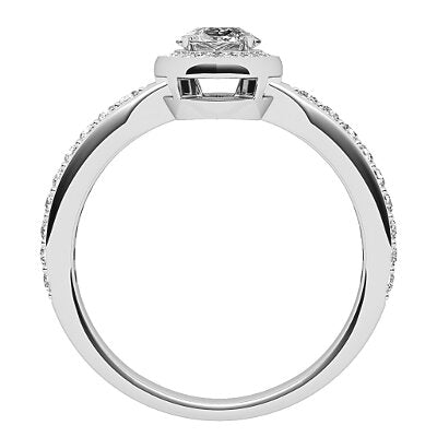 Simple Flat Marquise Solitaire halo Half diamond band 4 Prongs
