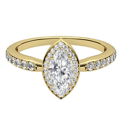 Simple Flat Marquise Solitaire halo Half diamond band 4 Prongs