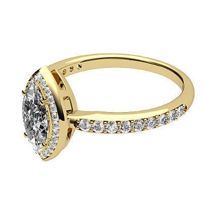 Simple Flat Marquise Solitaire halo Half diamond band 4 Prongs