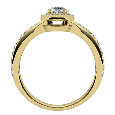 Simple Flat Marquise Solitaire halo Half diamond band 4 Prongs