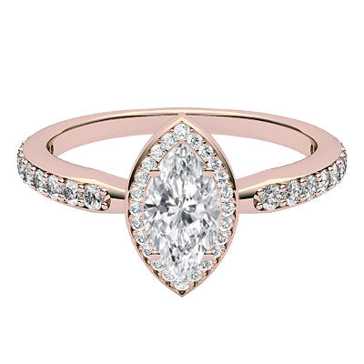 Simple Flat Marquise Solitaire halo Half diamond band 4 Prongs
